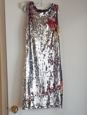 Sequin Midi Dress - Silver Multi